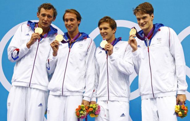 Les relayeurs français du 4X100m, sur le podium des Jeux Olympiques de Londres, le 29 juillet 2012. Les relayeurs français du 4X100m, sur le podium des Jeux Olympiques de Londres, le 29 juillet 2012.