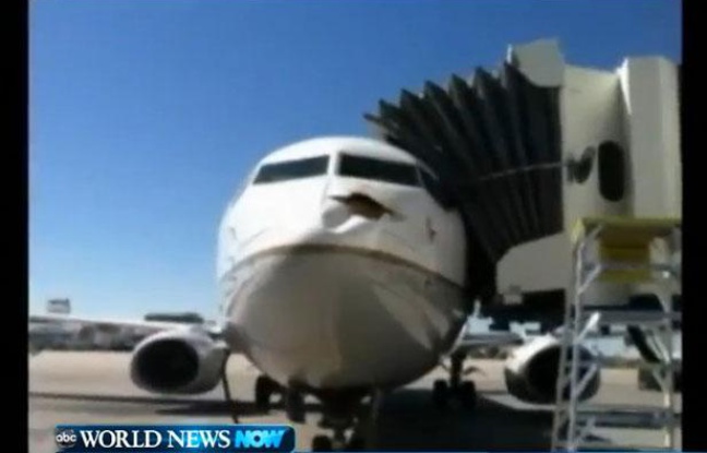 Un Boeing 737 victime d'une collision avec un oiseau, à Denver (Colorado) le 1er août 2012. Un Boeing 737 victime d'une collision avec un oiseau, à Denver (Colorado) le 1er août 2012.