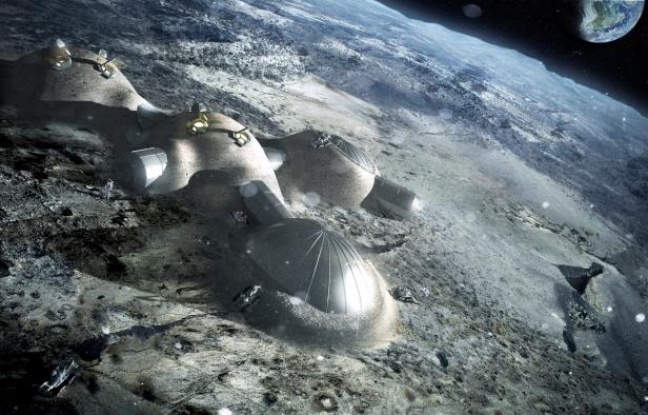 Un projet de base lunaire, présenté par l'Agence spatiale européenne le 31 janvier 2013. Un projet de base lunaire, présenté par l'Agence spatiale européenne le 31 janvier 2013.