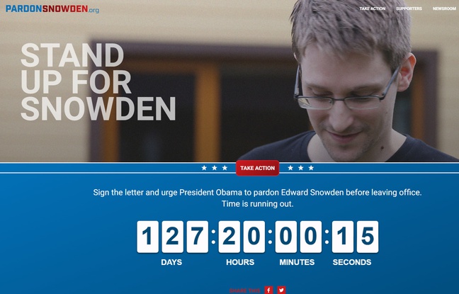 Capture d'écran du site PardonSnowden.org, qui réclame une grâce pour Edward Snowden. Capture d'écran du site PardonSnowden.org, qui réclame une grâce pour Edward Snowden.