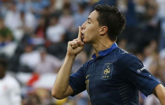 Samir Nasri après son but contre l'Angleterre à l'Euro, à Donetsk (Ukraine), le 11 juin 2012. Samir Nasri après son but contre l'Angleterre à l'Euro, à Donetsk (Ukraine), le 11 juin 2012.