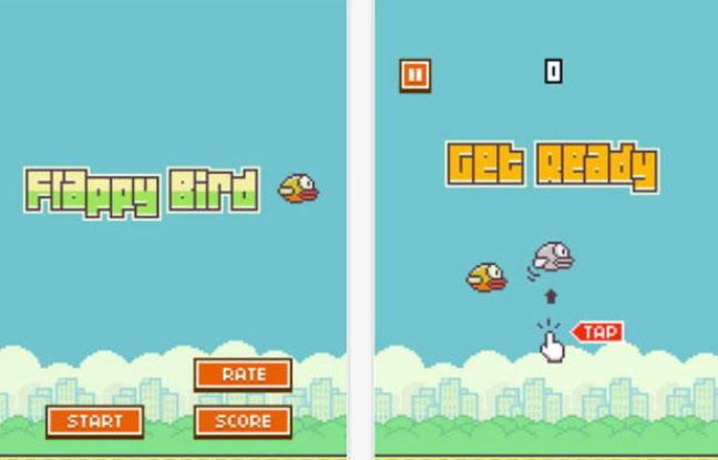 Captures d'écran du jeu mobile Flappy Bird, créé par un développeur indépendant. Captures d'écran du jeu mobile Flappy Bird, créé par un développeur indépendant.