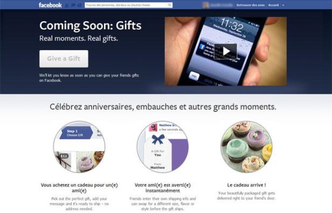 Facebook Gifts, la boutique en ligne du réseau social, qui permet d'envoyer de vrais cadeaux à ses contacts. Facebook Gifts, la boutique en ligne du réseau social, qui permet d'envoyer de vrais cadeaux à ses contacts.