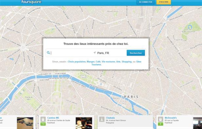 la page d'accueil du site de l'application Foursquare. la page d'accueil du site de l'application Foursquare.