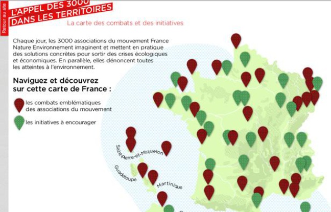 La carte de France des combats environnementaux publiée par France Nature Environnement, le 23 janvier 2012. La carte de France des combats environnementaux publiée par France Nature Environnement, le 23 janvier 2012.