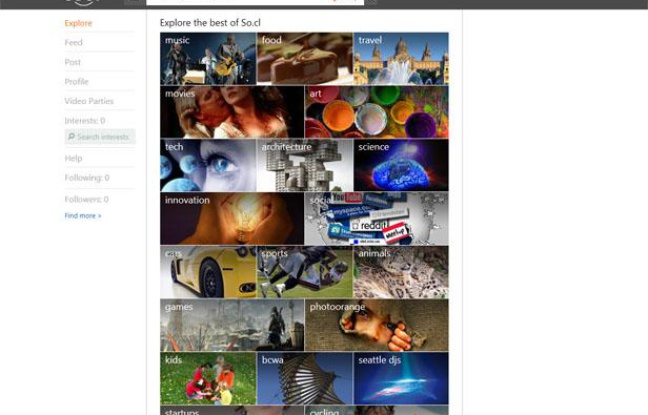 Capture d'écran de la page d'accueil de So.cl, le réseau social de Microsoft. Capture d'écran de la page d'accueil de So.cl, le réseau social de Microsoft.