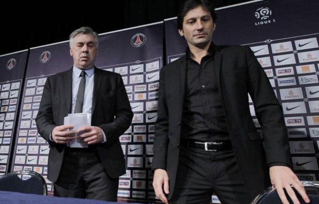 Carlo Ancelotti, l'entraîneur du PSG (à gauche), avec Leonardo, le directeur sportif du club parisien, le 30 décembre 2011, au Parc des Princes. Carlo Ancelotti, l'entraîneur du PSG (à gauche), avec Leonardo, le directeur sportif du club parisien, le 30 décembre 2011, au Parc des Princes.