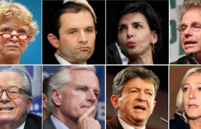 Eva Joly, Benoît Hamon, Rachida Dati, Daniel Cohn-Bendit, Jean-Marie Le Pen, Michel Barnier, Jean-Luc Mélenchon et Marine Le Pen Eva Joly, Benoît Hamon, Rachida Dati, Daniel Cohn-Bendit, Jean-Marie Le Pen, Michel Barnier, Jean-Luc Mélenchon et Marine Le Pen