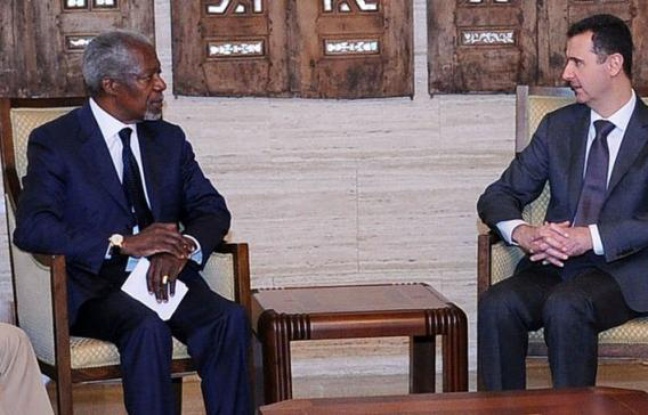 Le médiateur international Kofi Annan, qui a rencontré mardi le président syrien Bachar al-Assad, lui a demandé de "prendre des mesures courageuses maintenant" pour mettre fin aux violences, évoquant un "moment charnière" après le massacre de Houla. Le médiateur international Kofi Annan, qui a rencontré mardi le président syrien Bachar al-Assad, lui a demandé de "prendre des mesures courageuses maintenant" pour mettre fin aux violences, évoquant un "moment charnière" après le massacre de Houla.