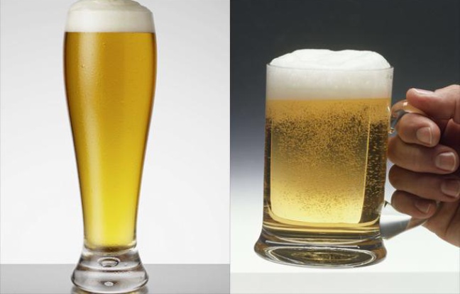Un verre de bière évasé et une chope. Un verre de bière évasé et une chope.