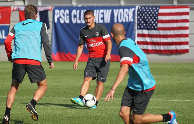 L'Italien Marco verratti (ici face à Clément Chantôme), lors d'un entraînement du PSG à Princeton, le 21 juillet 2012. L'Italien Marco verratti (ici face à Clément Chantôme), lors d'un entraînement du PSG à Princeton, le 21 juillet 2012.