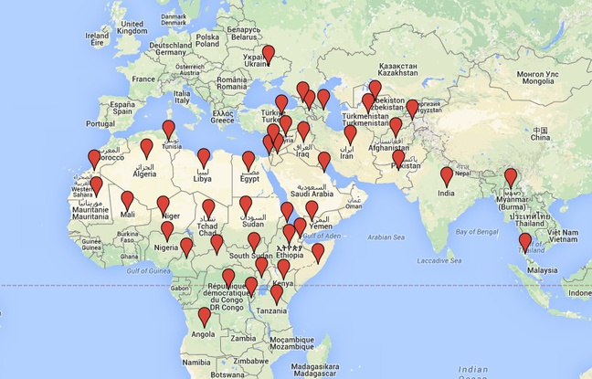 La carte des pays déconseillés par le ministère des Affaires étrangères. La carte des pays déconseillés par le ministère des Affaires étrangères.