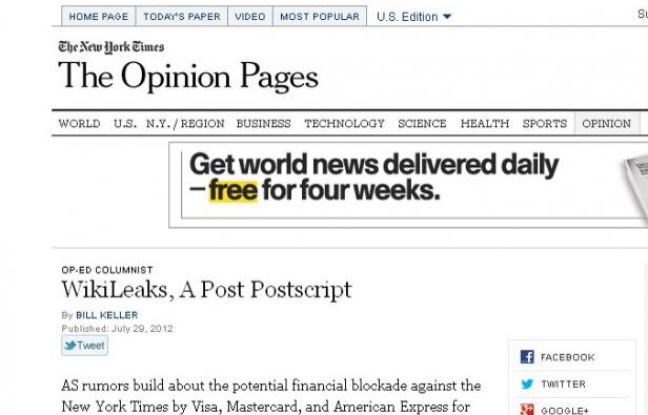 La page "Opinion" du site du New York Times a été copiée pour diffuser un faux éditorial. La page "Opinion" du site du New York Times a été copiée pour diffuser un faux éditorial.