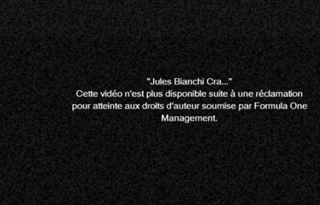Capture d'écran d'une vidéo de l'accident de Jules Bianchi postée sur Youtube, le 6 octobre 2014. Capture d'écran d'une vidéo de l'accident de Jules Bianchi postée sur Youtube, le 6 octobre 2014.