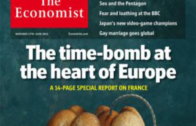 La une de The Economist du 17 novembre 2012, considérant la France comme la bome à retardement de la zone euro La une de The Economist du 17 novembre 2012, considérant la France comme la bome à retardement de la zone euro