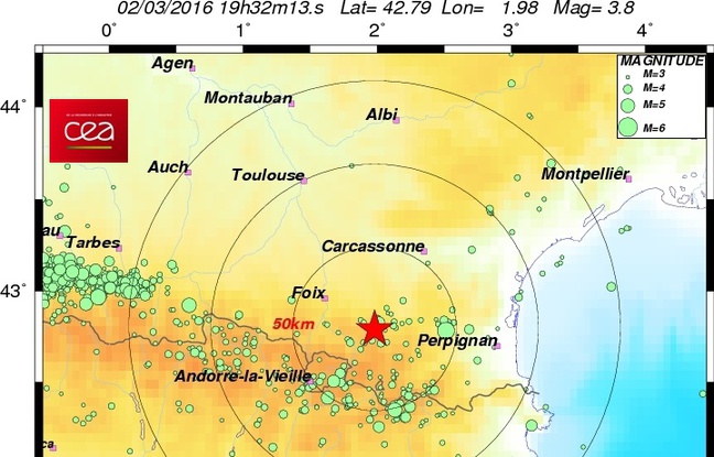 La terre a tremblé dans l'Aude, au pied des Pyrénées La terre a tremblé dans l'Aude, au pied des Pyrénées
