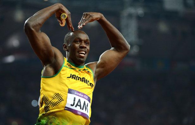 Usain Bolt à l'arrivée du 4x100m, le 11 août 2012, à Londres. Usain Bolt à l'arrivée du 4x100m, le 11 août 2012, à Londres.