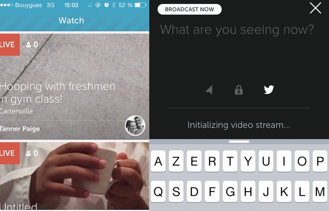 L'interface de l'application mobile Periscope. L'interface de l'application mobile Periscope.