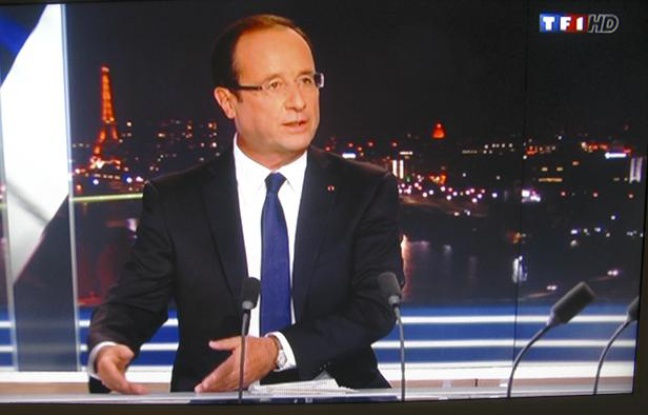 Francois Hollande au journal télévisé de 20 heures de TF1 le 9 septembre 2012, interrogé par Claire Chazal. Francois Hollande au journal télévisé de 20 heures de TF1 le 9 septembre 2012, interrogé par Claire Chazal.