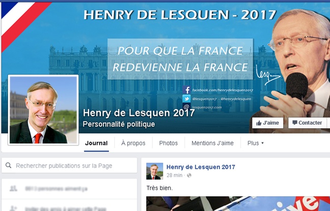 Capture d'écran du compte Facebook de Henry de Lesquen 2017 (henrydelesquen2017/) Capture d'écran du compte Facebook de Henry de Lesquen 2017 (henrydelesquen2017/)