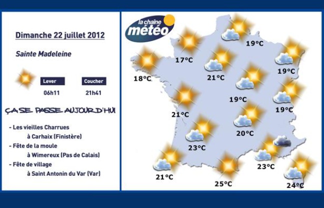 Carte météo du dimanche 22 juillet 2012 Carte météo du dimanche 22 juillet 2012