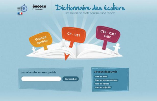 Capture d'écran de la page d'accueil du site internet "Le dictionnaire des écoliers" Capture d'écran de la page d'accueil du site internet "Le dictionnaire des écoliers"