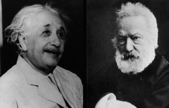 Albert Einstein montre son profil droit, Victor Hugo son profil gauche. Albert Einstein montre son profil droit, Victor Hugo son profil gauche.