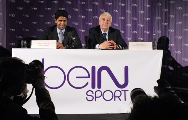 Le directeur d'Al-Jazira Sports Nasser Al Khelaifiet Charles Bietry lors de la conférence de lancement de Be in Sport le 24 mai 2012. Le directeur d'Al-Jazira Sports Nasser Al Khelaifiet Charles Bietry lors de la conférence de lancement de Be in Sport le 24 mai 2012.