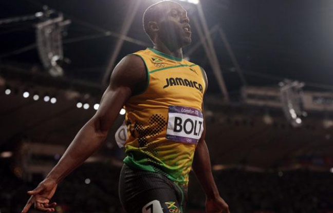 Usain Bolt, le 5 août 2012, après la finale du 100m lors des Jeux olympiques de Londres. Usain Bolt, le 5 août 2012, après la finale du 100m lors des Jeux olympiques de Londres.