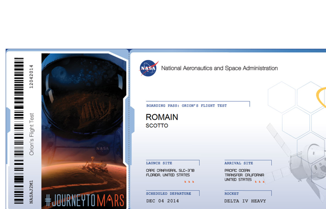 Un billet virtuel pour la planète Mars émis par la Nasa. Un billet virtuel pour la planète Mars émis par la Nasa.