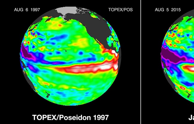Comparaison des températures du Pacifique entre l'épisode El Niño de 1997 et celui de 2015. Comparaison des températures du Pacifique entre l'épisode El Niño de 1997 et celui de 2015.