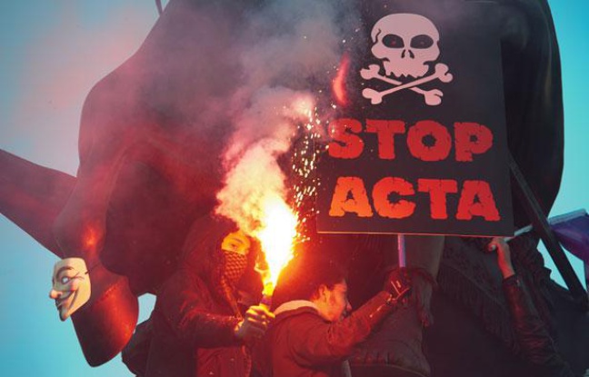 Manifestation des Anonymous et du collectif La Quadrature du Net contre la mise en place de l'ACTA, un accord international anti-contrefacon pour lutter contre le piratage internet. Paris le 11 fevrier 2012. Manifestation des Anonymous et du collectif La Quadrature du Net contre la mise en place de l'ACTA, un accord international anti-contrefacon pour lutter contre le piratage internet. Paris le 11 fevrier 2012.