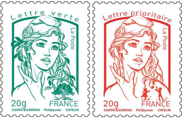 Photomontage des nouveaux timbres Marianne, présentés officiellement le 14 juillet 2013. Photomontage des nouveaux timbres Marianne, présentés officiellement le 14 juillet 2013.