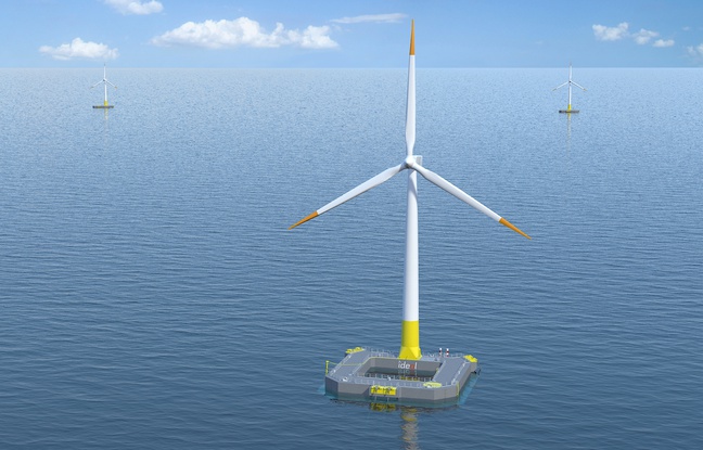 Image de synthèse d'une éolienne similaire au projet Floatgen. Image de synthèse d'une éolienne similaire au projet Floatgen.