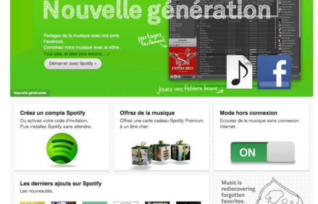 La page d'accueil du site d'écoute musicale Spotify La page d'accueil du site d'écoute musicale Spotify