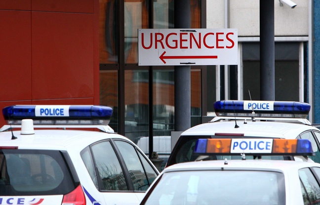 Illustration de voitures de police devant les services d'urgences. Illustration de voitures de police devant les services d'urgences.