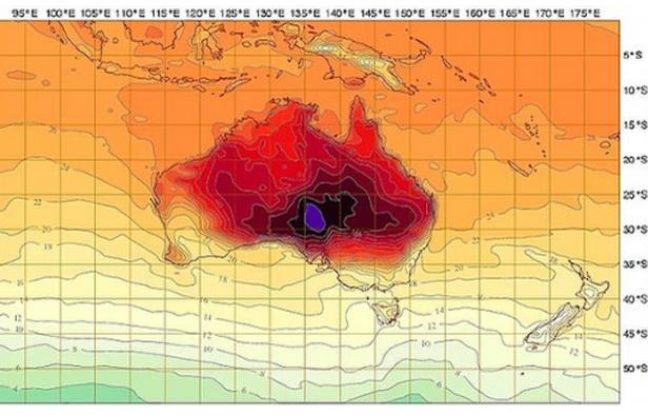 Une carte des températures en Australie durant la vague de chaleur de janvier 2013. Une carte des températures en Australie durant la vague de chaleur de janvier 2013.