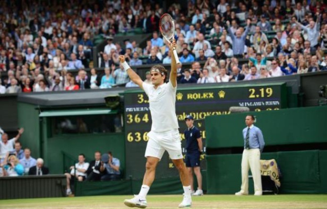 Roger Federer jouera sa huitième finale de Wimbledon, un record, grâce à sa victoire sur le Serbe Novak Djokovic en quatre sets 6-3, 3-6, 6-4, 6-3, samedi Roger Federer jouera sa huitième finale de Wimbledon, un record, grâce à sa victoire sur le Serbe Novak Djokovic en quatre sets 6-3, 3-6, 6-4, 6-3, samedi