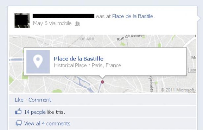 Un utilisateur de Facebook utilise le «check-in» le 6 mai 2012, après l'annonce des résultats. Un utilisateur de Facebook utilise le «check-in» le 6 mai 2012, après l'annonce des résultats.