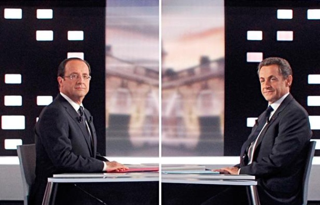 François Hollande et Nicolas Sarkozy, lors du débat de l'entre-deux tours, le 2 mai 2012. François Hollande et Nicolas Sarkozy, lors du débat de l'entre-deux tours, le 2 mai 2012.
