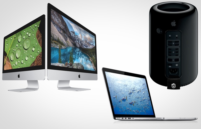 Des ordinateurs Apple: l'iMac 4K (2015), le Macbook Pro (2015) et le Mac Pro (2013) Des ordinateurs Apple: l'iMac 4K (2015), le Macbook Pro (2015) et le Mac Pro (2013)