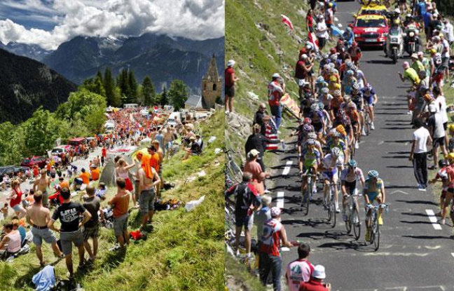 Les coureurs du Tour de France, dans les Alpes (à g.) en 2011 et dans les Pyrénées en 2010 (à dr.). Les coureurs du Tour de France, dans les Alpes (à g.) en 2011 et dans les Pyrénées en 2010 (à dr.).