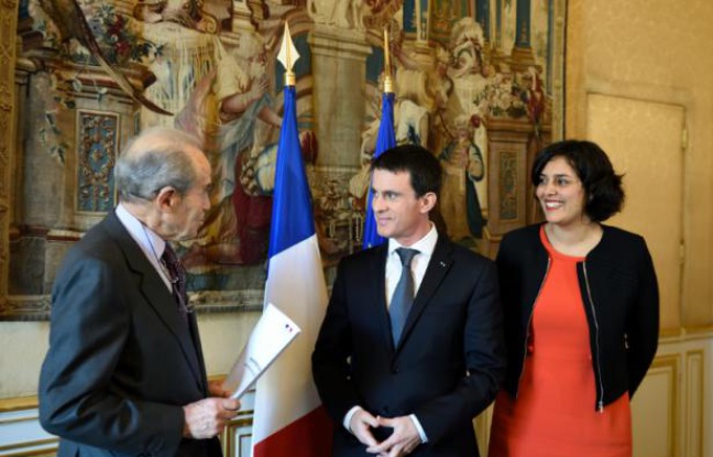 L'ancien ministre de la Justice Robert Badinter (g) vient remettre son rapport sur le Travail au Premier ministre Manuel Valls et à la ministre du Travail Myriam El Khomri à Paris, le 25 janvier 2016 L'ancien ministre de la Justice Robert Badinter (g) vient remettre son rapport sur le Travail au Premier ministre Manuel Valls et à la ministre du Travail Myriam El Khomri à Paris, le 25 janvier 2016