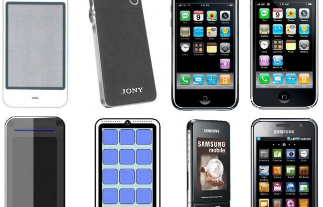 En haut, l'évolution d'Apple: le concept Purple (2005), le prototype «Jony» (2006), l'iPhone (2007) et l'iPhone 3G (2008). En bas, celle de Samsung: les prototypes Slide et IReen (2006), l'Ultra F500 (fin 2006, avant l'iPhone) puis le Galaxy S (2010). En haut, l'évolution d'Apple: le concept Purple (2005), le prototype «Jony» (2006), l'iPhone (2007) et l'iPhone 3G (2008). En bas, celle de Samsung: les prototypes Slide et IReen (2006), l'Ultra F500 (fin 2006, avant l'iPhone) puis le Galaxy S (2010).
