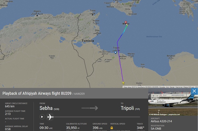 Capture d'écran du site Flight radar qui recense les vols commerciaux en direct.