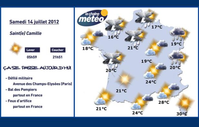 Carte météo du samedi 14 juillet 2012. Carte météo du samedi 14 juillet 2012.