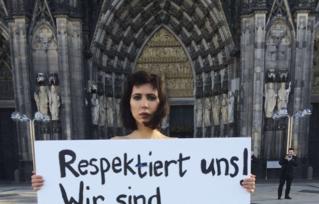 L'artiste Milo Moire proteste contre les violences commises lors du nouvel an à Cologne, le 8 janvier 2015. AP Photo/Dorothee Thiesing. L'artiste Milo Moire proteste contre les violences commises lors du nouvel an à Cologne, le 8 janvier 2015. AP Photo/Dorothee Thiesing.