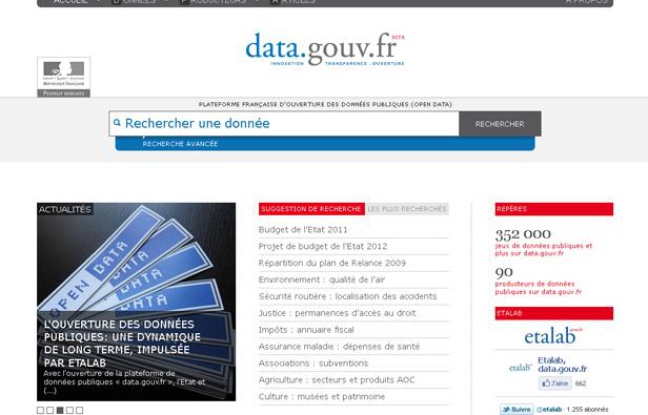 Capture d'écran du site «data.gouv.fr» qui recense les données publiques de l'Etat français. Capture d'écran du site «data.gouv.fr» qui recense les données publiques de l'Etat français.