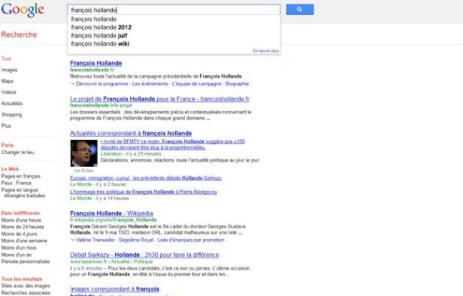 Un exemple de requête sur Google, où Google Suggest propose le mot «juif». Ce que dénoncent plusieurs associations antiracisme en France. Un exemple de requête sur Google, où Google Suggest propose le mot «juif». Ce que dénoncent plusieurs associations antiracisme en France.