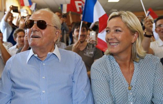 Marine Le Pen, leader du Front National, et son père Jean-Marie le Pen, le 7 septembre 2014 à Fréjus Marine Le Pen, leader du Front National, et son père Jean-Marie le Pen, le 7 septembre 2014 à Fréjus